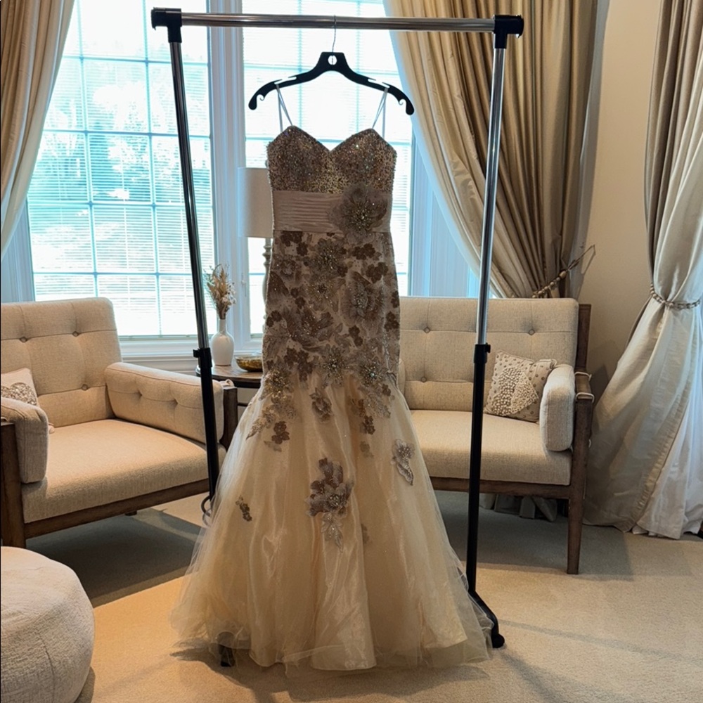 Elegant Beaded Gown with Floral Embellishments